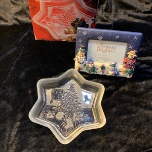Lot Set: 2 Christmas items: Plate & Frame Mikasa Star Snowman season bright Nh5